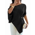 thumbnail image 3 of Women's Off Shoulder Asymmetrical Tops Dressy Dolman Sleeve Ruched Going Out Blouse Dress Top Black S, 3 of 8