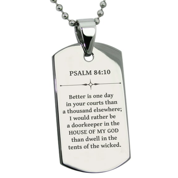 Stainless Steel House of My God Psalm 84:10 Dog Tag Pendant Necklace