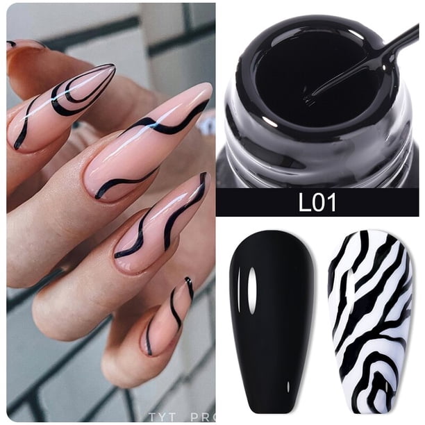LILYCUTE 5ml Pull Line Gel esmalte de uñas Color blanco plateado Graffiti para línea de pintura francesa pincel de línea fina 2 en 1 Gel UV para decoración de uñas zhangmengya LED