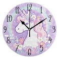 thumbnail image 4 of WOBOGO Cute Unicorn Purple Pattern Wall Clock 10in Silent Mechanism Battery Operated Retro Style for Living Room Bedroom and Kitchen Gold Pointer, 4 of 10