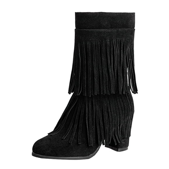 PEASKJP Cowboy Boots for Women Mid Calf Chunky Heels Patent Leather Boots,Black 37