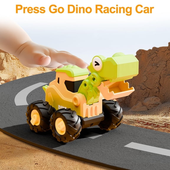 Goowood Green Dinosaur Truck Toys Toy Cars for Toddlers 1 to 3 Press Go Friction Construction Sandbox Vehicles 2 Year Old Boy Gifts