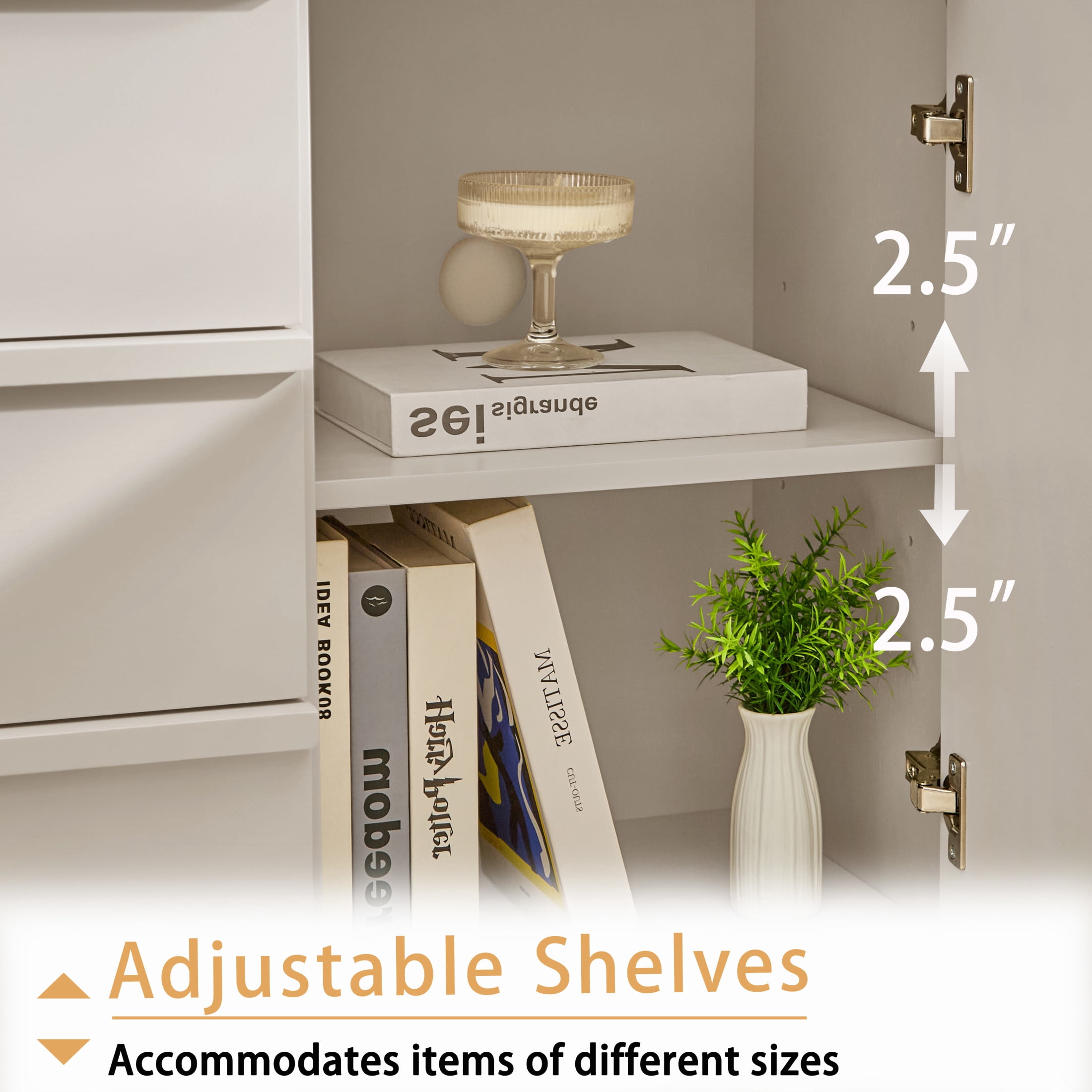 GDF Studio 47.3-Inch Sideboard Buffet Cabinet with 2 Doors, Drawers & Adjustable Shelves, White