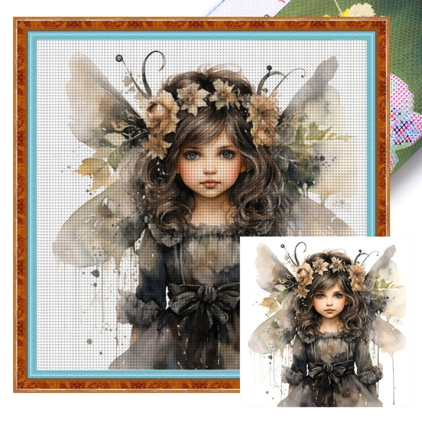 Hilo Algodón Bordado Punto Cruz Mariposa Y Niña 11CT 50x50cm
