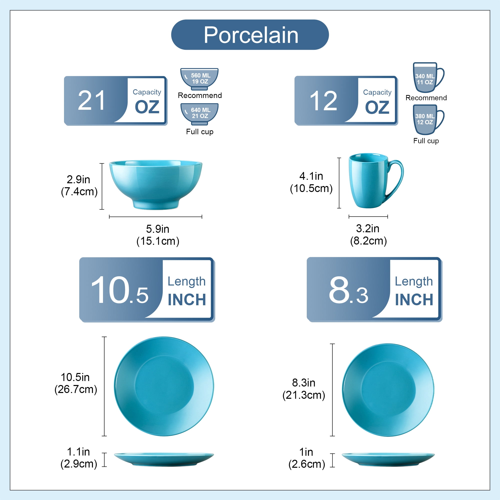 LOVECASA, Series Sweet, 32-Piece Porcelain Dinnerware Set, Blue and Green  Dinner Set, Service for 8 