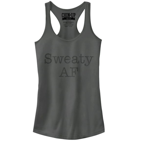Junior's CHIN UP Sweaty AF  Racerback Tank Top Charcoal Small