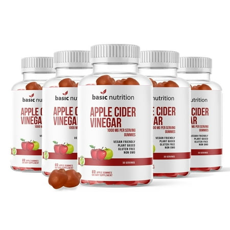 Basic Nutrition Apple Cider Vinegar Gummies | Plant Based, Vegan, Non-GMO, Gluten Free ACV Supplement Fortified with B-Vitamins and Antioxidants | Supports Gut Health, Digestion & Weight Management