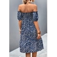 thumbnail image 6 of Women's Ditsy Floral Smocked Frill Trim Off Shoulder Dress Knee Length 95% Polyester 5% Spandex Everyday Wear Casual, 6 of 6