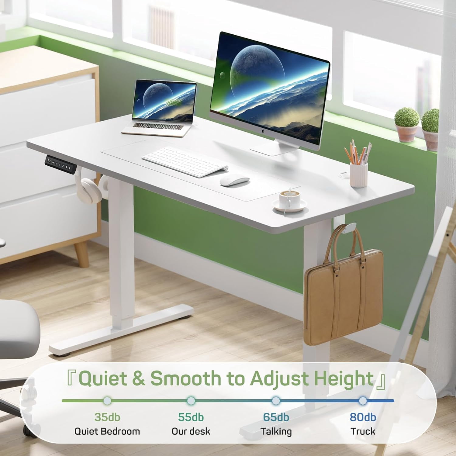 Electric Height Adjustable Standing Desk, 48x24 Inches, Ergonomic Sit-to-Stand Rising Computer Table for Home Office