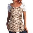 thumbnail image 2 of Mujeres Tops Casual verano encaje manga corta Split cuello túnica impresa camisetas camisetas Tops OAVQHLG3B Store lin121212, 2 of 5