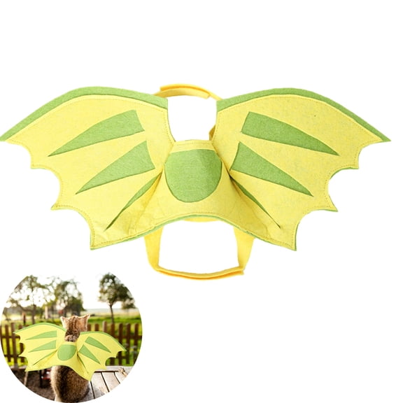 Qocolcyl Cat Halloween Costumes Dragon Wings, Dog Costume Small, Medium Large Green & Yellow Felt Cloth Pet Wings, Fantasy, Christmas, Halloween Cosplay, Pumpkin Bells Dog Cat Wings