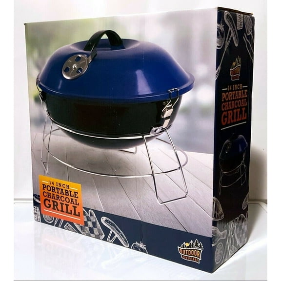 Portable Charcoal Grill 14 Inch Outdoor Adventure Blue Camping Tailgating Picnic