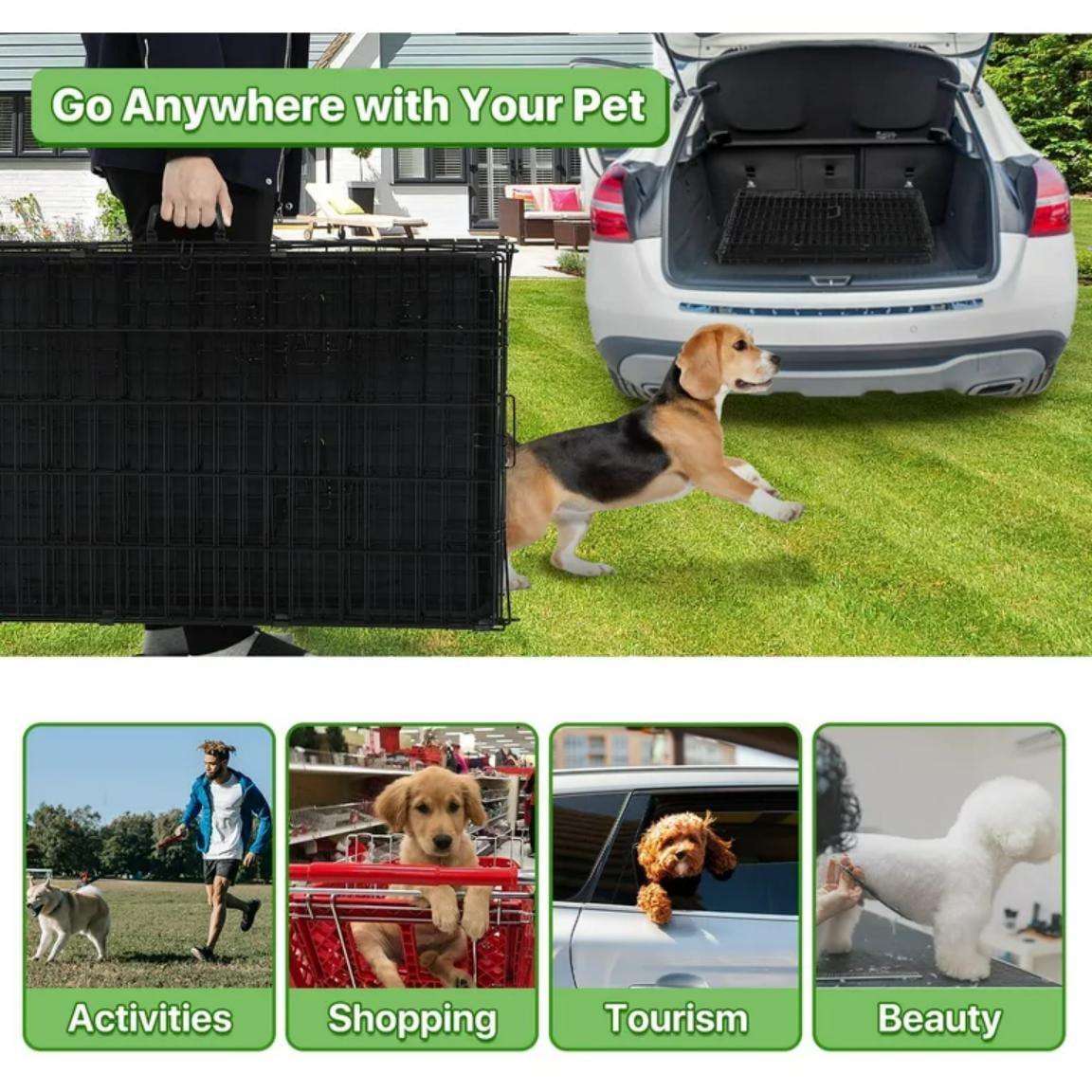 Dkelincs 24 inch Dog Cages for Puppies Dog Crates Folding Dog Kennels and Metal Wire Crates with Double-Door,Tray,Handle for Dog Training Indoor