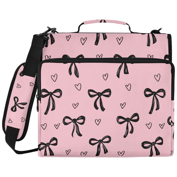 ALAZA Zipper Binder Black Bow Heart Pattern 2 inch 3 Ring 500 Sheet Capacity Trapper Keeper File Folder Organizer Bag
