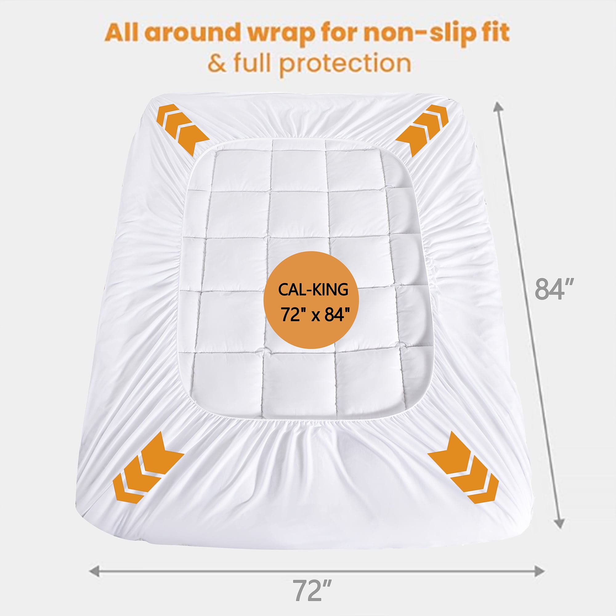 HIG Breathable Cotton Mattress Pad Cal King Size, Soft Fitted Mattress Cover Protector with 8-21" Deep Pocket, Thick Quilted Pillow Top Mattress Topper for Back Pain, White, 72x84 Inches