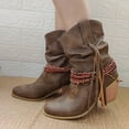 thumbnail image 4 of Fesfesfes Boots for Teen Girls Winter Solid Color Vintage Tassel Tied Sleeve Heel 9(42), 4 of 5