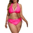 thumbnail image 1 of Conjunto de bikini de 2 piezas para mujer, parte superior con lazo en la espalda y parte inferior lateral con cordón Rosa encendido 2XL Extra amplio Rosa encendido 2XL Extra amplio Xishao ropa, 1 of 2