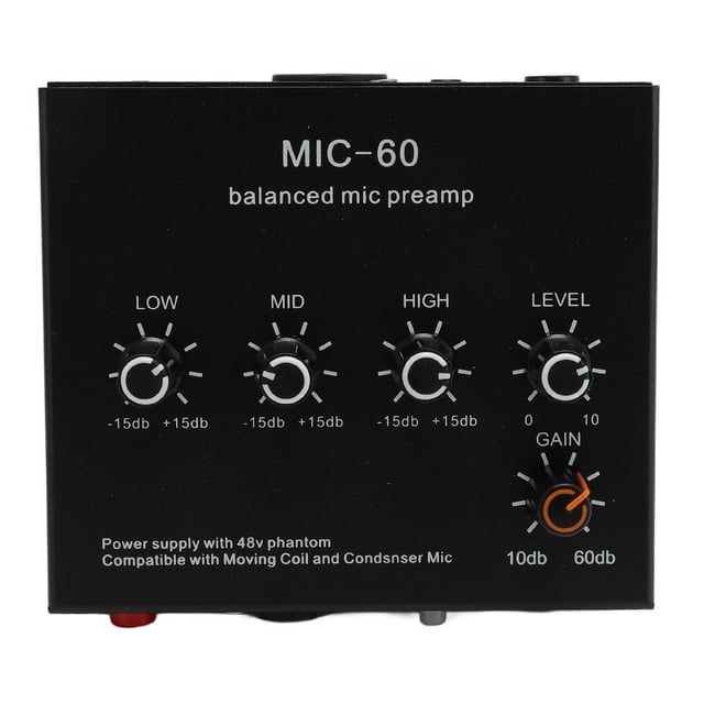 Microphone Preamp, Portable 60db High Gain Mic Gain Booster for Dynamic Condenser Mic EU Plug,US Plug