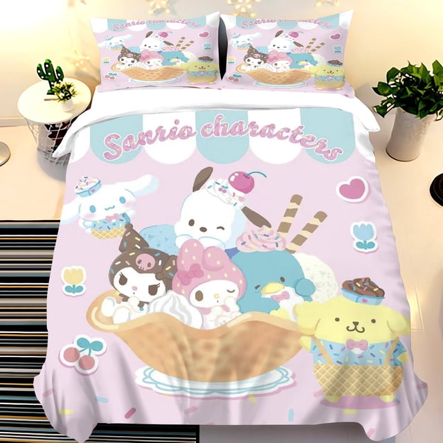 Sanrio Animals Printed Duvet for Children Cute Cartoon Quilt Polyester Hello Kitty Luxury 3-Piece Set 1 Cover Bedding