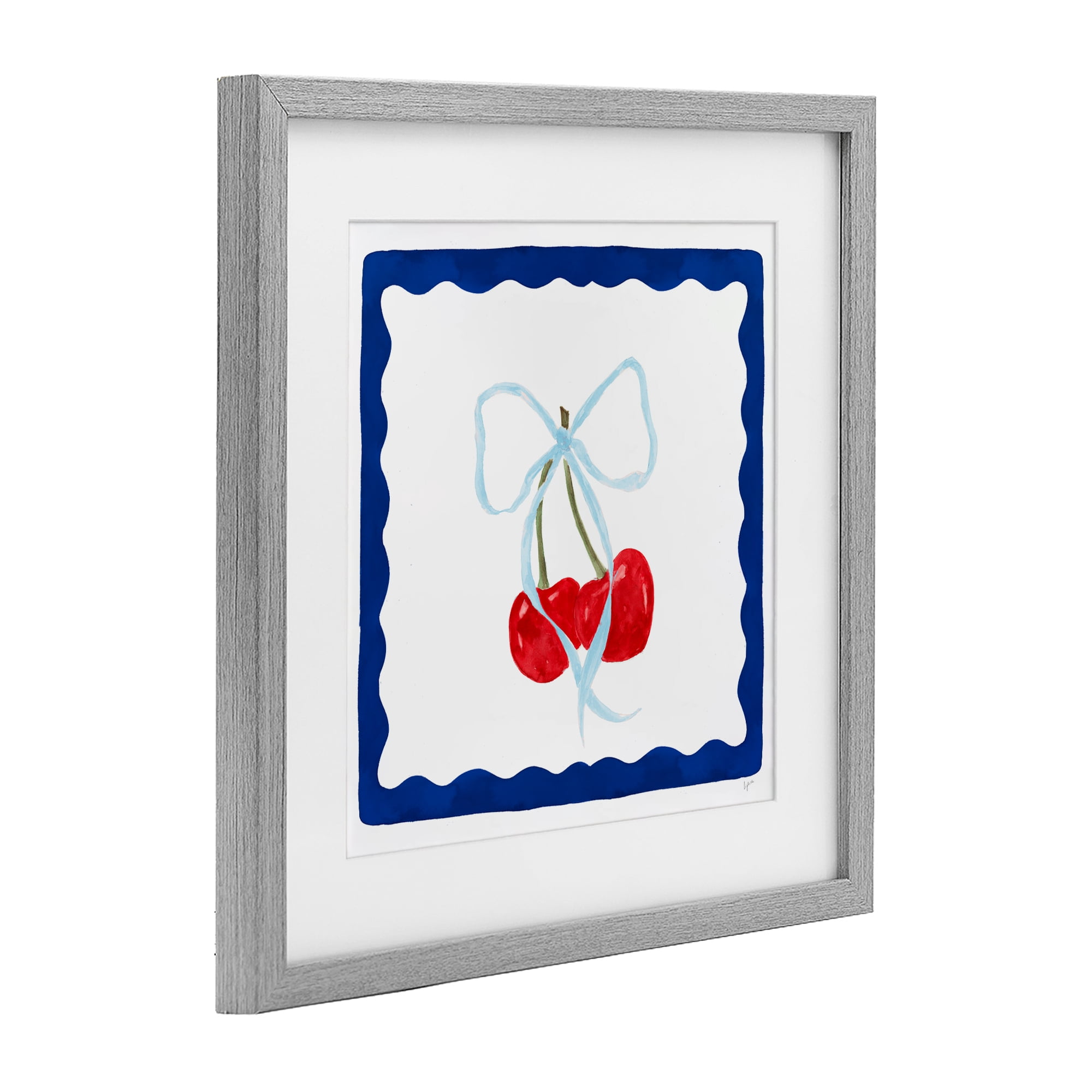 Stupell Industries Summer Bordered Cherries Gray Framed Print Under Glass, design by Lucille Price