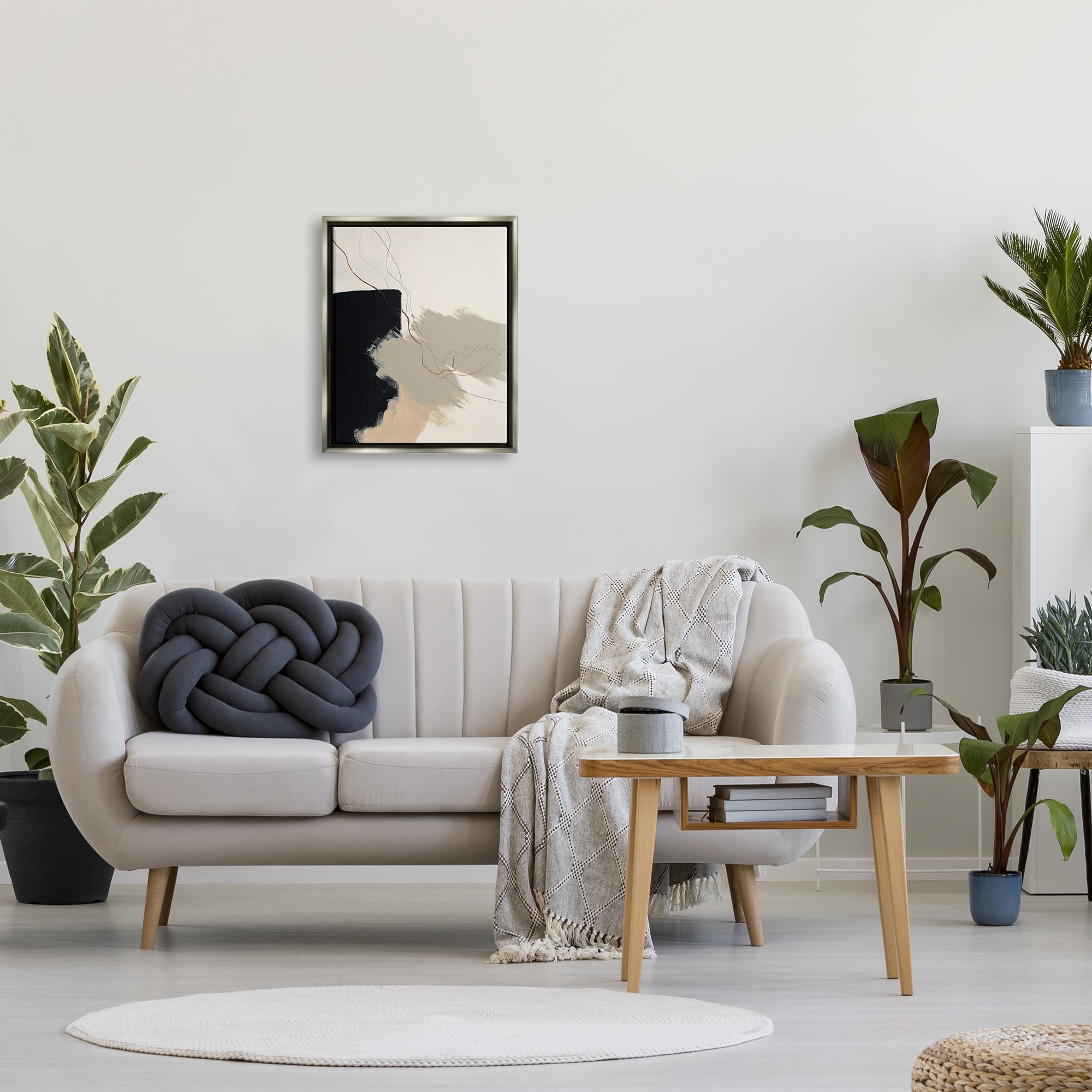 Stupell Industries Soft Paint Strokes with Line Abstract Painting Gray Floater Framed Canvas Art Print Wall Art, 17 x 21