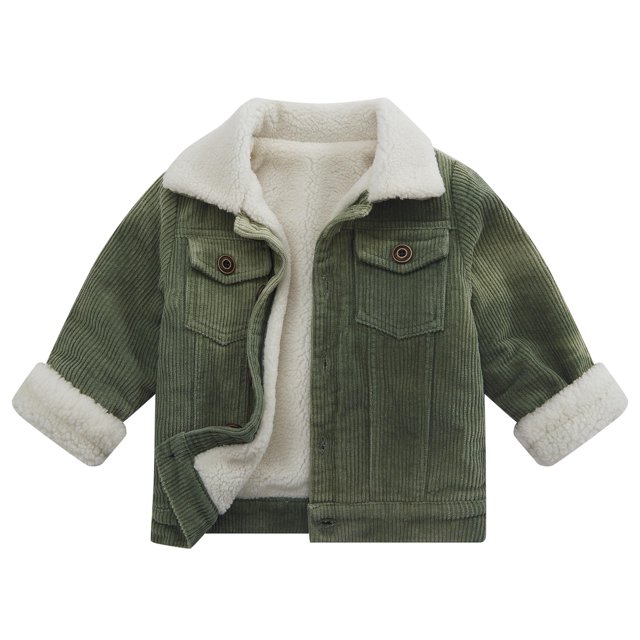 Abrigo Morubut de pana de invierno para niños pequeños con forro sherpa, color verde