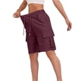 thumbnail image 7 of Cargo Shorts Women Bermuda Shorts Summer Quick Dry High Waisted Long Shorts Drawstring Pull on Knee Length Plus Size Ladies Athletic Hiking Shorts with Pockets Wine XL, 7 of 7