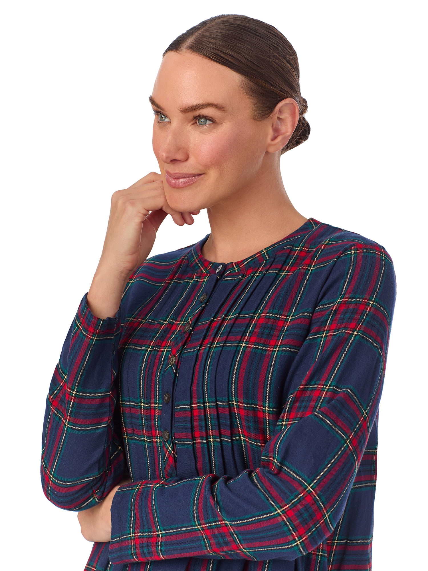 Aria Women’s 100% Cotton Woven Flannel Long Sleeve 44" Nightgown, Sizes XS-3X