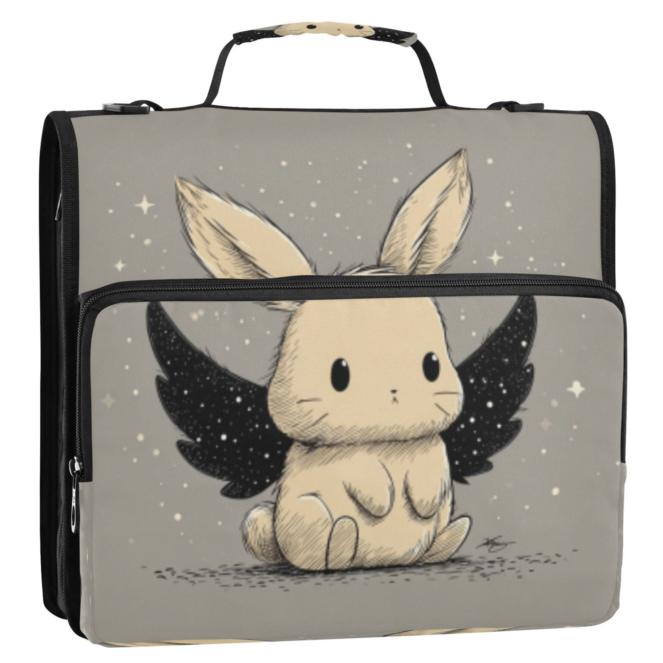 DIXRUYEE Zipper Binder trapper keeper Documents Organized Design Winged Bunny Printed