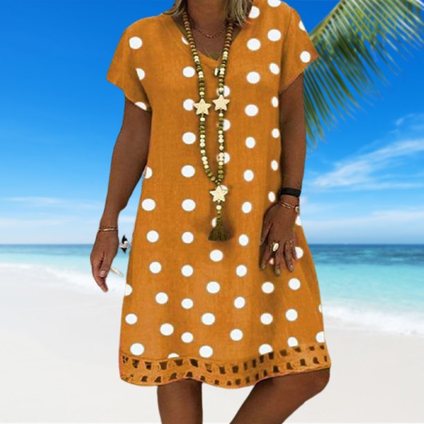 Vestido De Las Señoras Vestido de lunares para mujer Vestido transpirable con estampado femenino para vacaciones (Naranja XL) Cgtredaw para Mujer Naranja T S