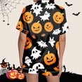 thumbnail image 6 of Halloween Silk Pajamas Women Pajama Set for Women Silk Satin Short Sleeve Button Up Top and Shorts with Halloween Print for Cozy Sleepwear and Elegant Black L, 6 of 7