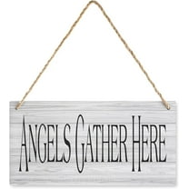 Wooden Hanging Sign Angels Gather Here Wall Art Inspirational Wall Decor For Bedroom Motivational Wall Art Wood Wall Sign Home Decoration 12X6 Inch