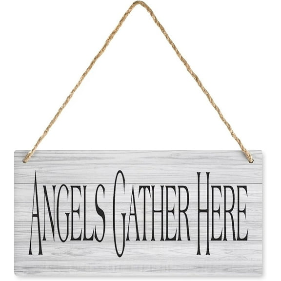 Wooden Hanging Sign Angels Gather Here Wall Art Inspirational Wall Decor For Bedroom Motivational Wall Art Wood Wall Sign Home Decoration 12X6 Inch