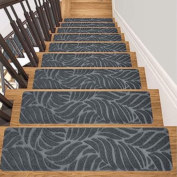 Matoen Stair Treads Non Slip for Wooden Steps Indoor, 1Pcs 8" x 30" Carpet Stair Treads with Reusable Adhesive for Kids Elders and Dogs, Surface Polyester TPR Backing Stair Runner Rugs, Gray
