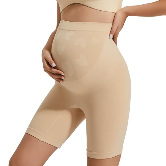 INNERSY Women's Maternity Shapewear for Dress High Waisted Pregnancy Shorts Anti Chafing(L,Nude)