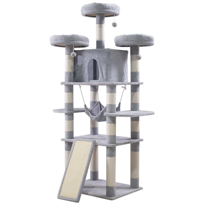 Cat Tree 67 Inch Multi-Level Large Tall Cat Tower with 3 Plush Top Perches,4 Sisal Scratching Post Cat Condo Play House Kitty Activity Center