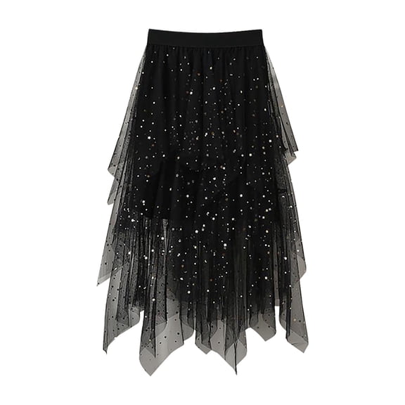 Ediodpoh Sequin Skirt for Women Star Tutu High Low Sparkly Layered Elastic Waist A Line Long Sequin Skirt Long Skirts for Women Black XXL
