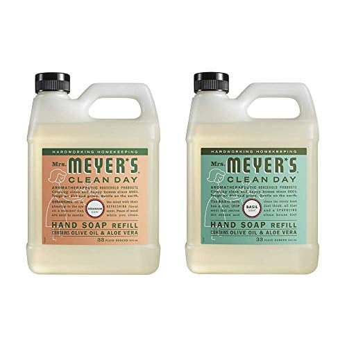 Mrs. Meyers Liquid Hand Soap Refill, 1 Pack Basil, 1 Pack Geranium, 33 OZ each