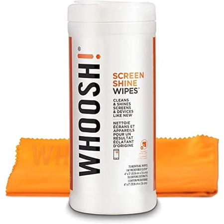 WHOOSH! Electronic Wipes,Screen Cleaner Wipes [70 Wipes]- for All Screens and Tech Devices ;Smartphones, iPads, Eyeglasses, e-Readers, Touchscreen & TVs (70 Ct W/Big Cloth)