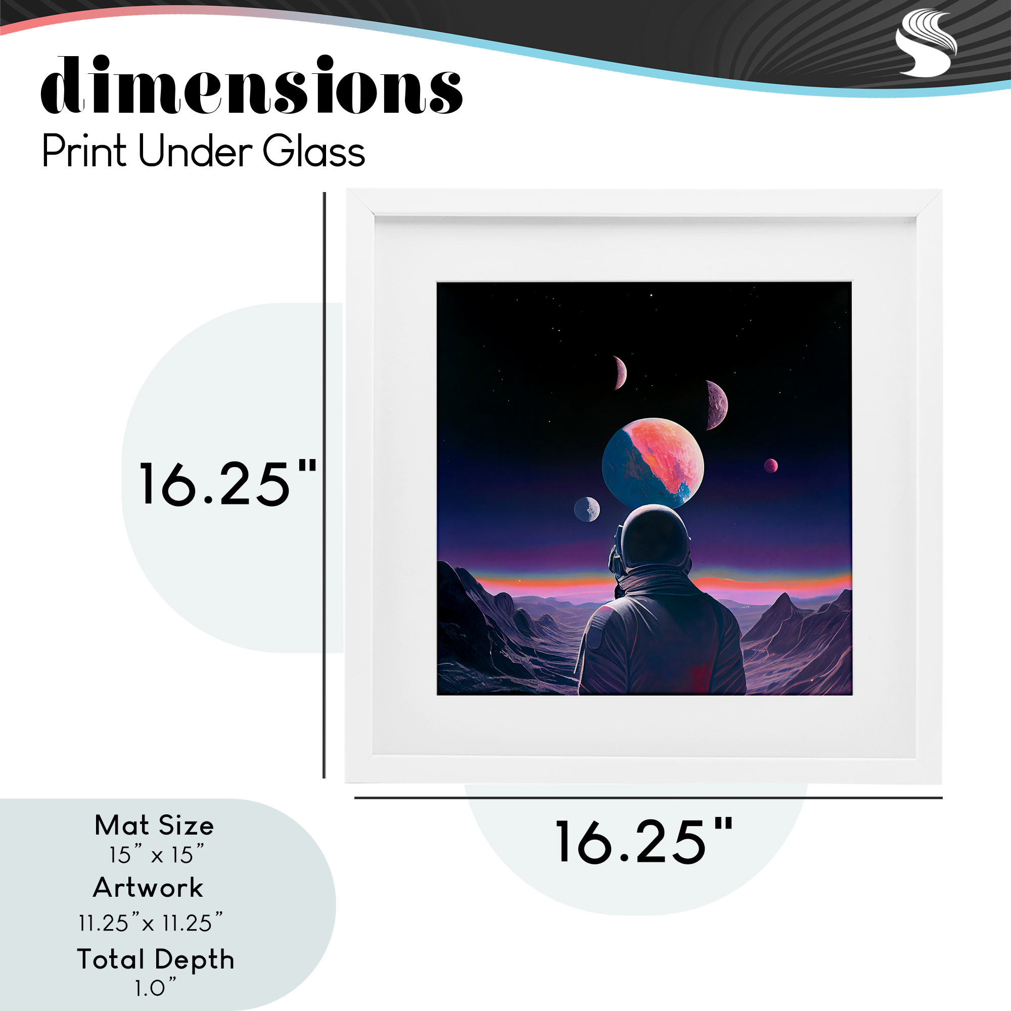 Astronaut & Purple Toned Terrain White Framed Print Under Glass, design by Sasha