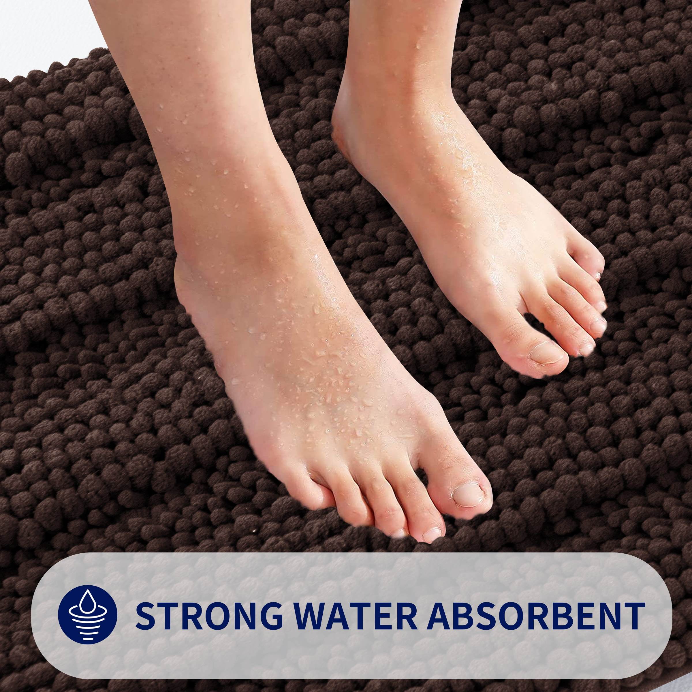 Subrtex Bathroom Rugs Non-Slip Chenille Soft Striped Plush Bath Mat (Chocolate, 20"x32")