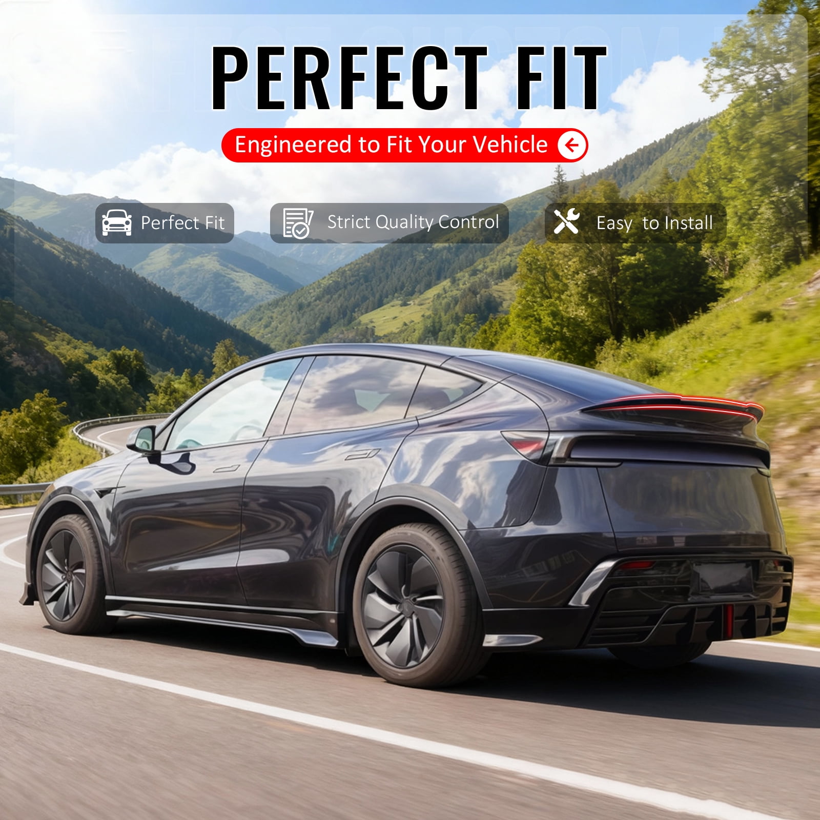 Ikon Motorsports Trunk Spoiler Fits 2026 Tesla Model Y Juniper, V Style Carbon Fiber Print ABS Plastic Add-on Rear Trunk Lid Spoiler Wing Lip