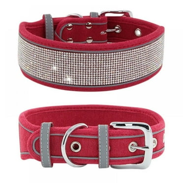 Dog Collar for Large Dogs, Rhinestones Dog Collar, Bling Diamond Girl Dog Collars for Medium Dogs, Adjustable Suede Reflective Wide Dog Collars