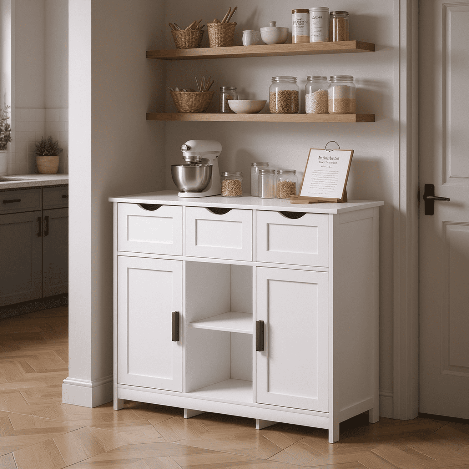 Homy Casa Pantry Storage Cabinet with 2 Drawers, 2 Doors, Adjustable Kitchen Sideboard Buffet
