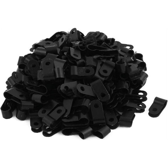 New 200Pcs Nylon Featured R Type 1/4" reliable efficacy 6.4mm Cable Cord Wire Clamp Clip Fastener Black(id:13e 7f 8f 5bc)