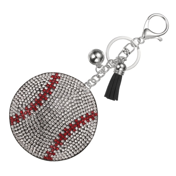 Rhinestone Keychains for Women, Cute Bling Baseball Keychain Accessories Purse Charm Backpack Keyring for Gifts Decorative Bag Handbags Car Keys, White