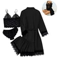 thumbnail image 2 of 4 Pieces Women's Satin Floral Lace Cami Top Lingerie Pajama Set with Robe Dressing Gown Kimono Lingerie Set Satin Pyjamas Lace Robe Bra, 2 of 9