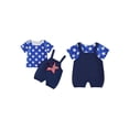 thumbnail image 2 of BemeyourBBs Toddler Baby Boy Girl 4th of July Outfit Patriot Independence Day Outfit Newborn Baby Boys Girls Summer Clothes Short Sleeve Stars Stripe Print T Shirt Tops and Suspender Shorts Set, 2 of 9