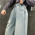 thumbnail image 4 of KAUOD Teen Girls Baggy Wide Leg Jeans Bow Embroidery Distressed Cargo Flare Denim Pants Tween Kids High Waist Jeans Trousers, 4 of 9