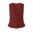 thumbnail image 4 of cocolona Womens Summer Linen Tank Tops V Neck Sleeveless Tie Front Ruffle Button Shirts Trendy Casual Pleated Solid Color Blouses, 4 of 6